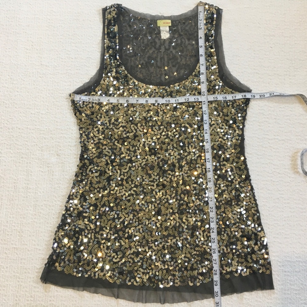 Wildcat Womens 1X Sequin Embellished Sheer Overlay Tank Top Silver‎ Gold Sparkle - Picture 5 of 5